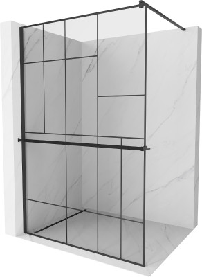 Mexen Kioto+ Walk-In Zuhanyfal    törölközö  tartóval  90 x 200 cm,  átlátszó üveg/ fekete    8 mm,  fekete  - 800-090-121-70-7 Walk-In Zuhanyfal