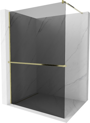 Mexen Kioto+ Walk-In Zuhanyfal    törölközö  tartóval  80 x 200 cm, grafit 8 mm,  arany  - 800-080-121-50-4 Walk-In Zuhanyfal