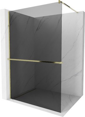 Mexen Kioto+ Walk-In Zuhanyfal    törölközö  tartóval  80 x 200 cm, grafit 8 mm,  arany  - 800-080-121-50-4 Walk-In Zuhanyfal