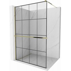 Mexen Kioto+ Walk-In Zuhanyfal    törölközö  tartóval  130 x 200 cm,  átlátszó üveg/ fekete    8 mm,  arany  - 800-130-121-50-7 Walk-In Zuhanyfal Walk-In Zuhanyfal 406594 Mexen
