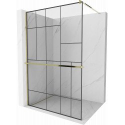 Mexen Kioto+ Walk-In Zuhanyfal    törölközö  tartóval  130 x 200 cm,  átlátszó üveg/ fekete    8 mm,  arany  - 800-130-121-50-7 Walk-In Zuhanyfal Walk-In Zuhanyfal 406594 Mexen