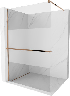Mexen Kioto+ Walk-In Zuhanyfal    törölközö  tartóval  90 x 200 cm,  átlátszó üveg/ szatén  8 mm,  rózsa arany - 800-090-121-60-3 Walk-In Zuhanyfal