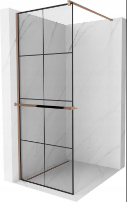 Mexen Kioto+ Walk-In Zuhanyfal    törölközö  tartóval  80 x 200 cm,  átlátszó üveg/ fekete    8 mm,  rózsa arany - 800-080-121-60-7 Walk-In Zuhanyfal
