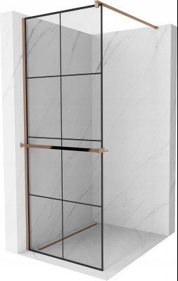 Mexen Kioto+ Walk-In Zuhanyfal    törölközö  tartóval  80 x 200 cm,  átlátszó üveg/ fekete    8 mm,  rózsa arany - 800-080-121-60-7 Walk-In Zuhanyfal