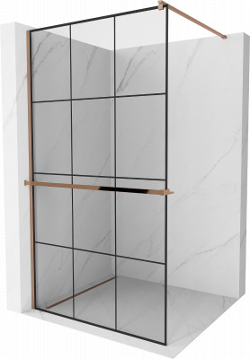 Mexen Kioto+ Walk-In Zuhanyfal    törölközö  tartóval  100 x 200 cm,  átlátszó üveg/ fekete    8 mm  rózsa arany - 800-100-121-60-7 Walk-In Zuhanyfal