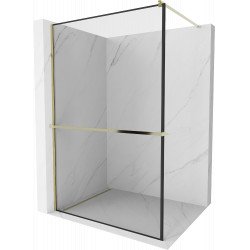 Mexen Kioto+ Walk-In Zuhanyfal    törölközö  tartóval  80 x 200 cm,  átlátszó üveg/ fekete    8 mm,  arany  - 800-080-121-50-7 Walk-In Zuhanyfal Walk-In Zuhanyfal 406594 Mexen