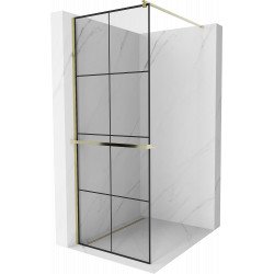 Mexen Kioto+ Walk-In Zuhanyfal    törölközö  tartóval  90 x 200 cm,  átlátszó üveg/ fekete    8 mm,  arany  - 800-090-121-50-7 Walk-In Zuhanyfal Walk-In Zuhanyfal 406594 Mexen