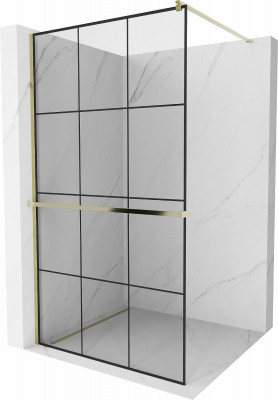 Mexen Kioto+ Walk-In Zuhanyfal    törölközö  tartóval  100 x 200 cm,  átlátszó üveg/ fekete    8 mm,  arany  - 800-100-121-50-7 Walk-In Zuhanyfal
