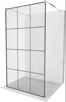 Mexen Kioto Walk-In Zuhanyfal    szabadonálló  110 x 200 cm,  átlátszó üveg/ fekete    8 mm,  arany  - 800-110-002-50-7 Walk-In Zuhanyfal