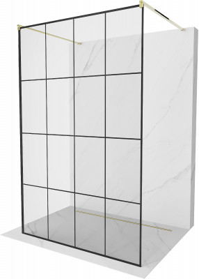 Mexen Kioto Walk-In Zuhanyfal    szabadonálló  140 x 200 cm,  átlátszó üveg/ fekete    8 mm,  arany  - 800-140-002-50-7 Walk-In Zuhanyfal