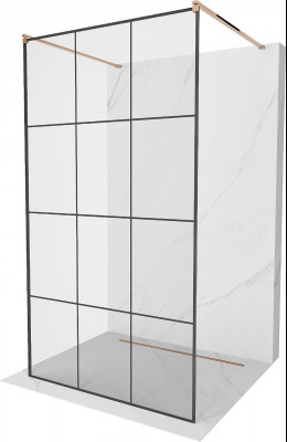 Mexen Kioto Walk-In Zuhanyfal    szabadonálló  100 x 200 cm,  átlátszó üveg/ fekete    8 mm,  rózsa arany - 800-100-002-60-7 Walk-In Zuhanyfal