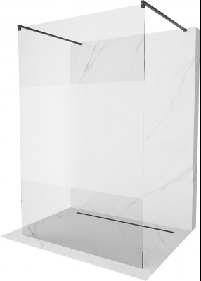 Mexen Kioto Walk-In Zuhanyfal    szabadonálló  140 x 200 cm,  átlátszó üveg/ szatén  8 mm,  fekete  - 800-140-002-70-3 Walk-In Zuhanyfal