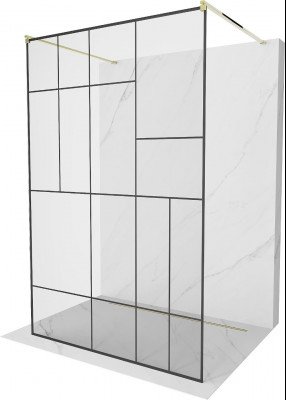 Mexen Kioto Walk-In Zuhanyfal    szabadonálló  120 x 200 cm,  átlátszó üveg/ fekete    8 mm,  arany  - 800-120-002-50-7 Walk-In Zuhanyfal