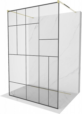 Mexen Kioto Walk-In Zuhanyfal    szabadonálló  130 x 200 cm,  átlátszó üveg/ fekete    8 mm,  arany  - 800-130-002-50-7 Walk-In Zuhanyfal