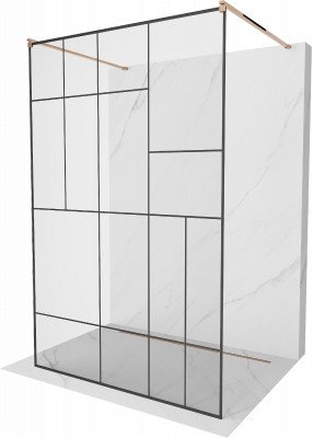 Mexen Kioto Walk-In Zuhanyfal    szabadonálló  100 x 200 cm,  átlátszó üveg/ fekete    8 mm,  rózsa arany - 800-100-002-60-7 Walk-In Zuhanyfal