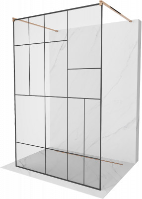 Mexen Kioto Walk-In Zuhanyfal    szabadonálló  140 x 200 cm,  átlátszó üveg/ fekete    8 mm,  rózsa arany - 800-140-002-60-7 Walk-In Zuhanyfal