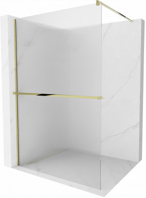 Mexen Kioto+ Walk-In Zuhanyfal    törölközö  tartóval  130 x 200 cm, intim csikos üveg 8 mm,  arany  - 800-130-121-50-0 Walk-In Zuhanyfal