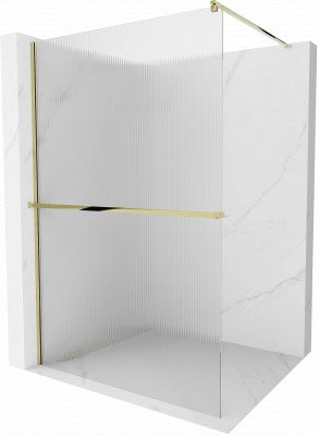 Mexen Kioto+ Walk-In Zuhanyfal    törölközö  tartóval  130 x 200 cm, intim csikos üveg 8 mm,  arany  - 800-130-121-50-0 Walk-In Zuhanyfal