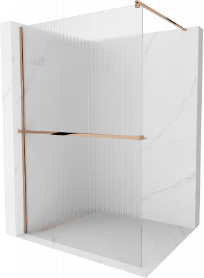 Mexen Kioto+ Walk-In Zuhanyfal    törölközö  tartóval  70 x 200 cm, intim csikos üveg 8 mm,  rózsa arany - 800-070-121-60-0 Walk-In Zuhanyfal