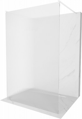Mexen Kioto Walk-In Zuhanyfal    szabadonálló  140 x 200 cm, intim csikos üveg 8 mm,  fehér  - 800-140-002-20-0 Walk-In Zuhanyfal