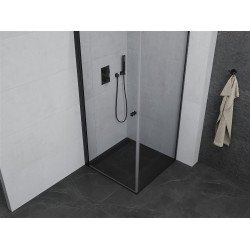 Mexen Pretoria Zuhanykabin nyíló ajtóval   70 x 70 cm,  átlátszó üveg,  fekete - 852-070-070-70-00 Nyiló ajtós