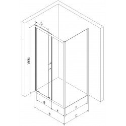Mexen Apia Zuhanykabin Toló ajtóval    90 x 90 cm,  átlátszó üveg,  fekete  - 840-090-090-70-0 Toló ajtós