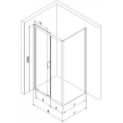 Mexen Apia Zuhanykabin Toló ajtóval    130 x 70 cm,  átlátszó üveg,  fekete  - 840-130-070-70-0 Toló ajtós