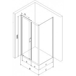 Mexen Apia Zuhanykabin Toló ajtóval    130 x 70 cm,  átlátszó üveg,  fekete  - 840-130-070-70-0 Toló ajtós