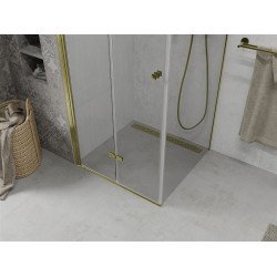 Mexen Lima  Zuhanykabin Csukló ajtóval  90 x 90 cm,  átlátszó üveg, arany  - 856-090-090-50-00 Csukló ajtós