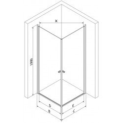 Mexen Pretoria Duo  Zuhanykabin Nyiló ajtóval   90 x 90 cm,  átlátszó üveg, króm - 852-090-090-02-0 DUO zuhanykabin