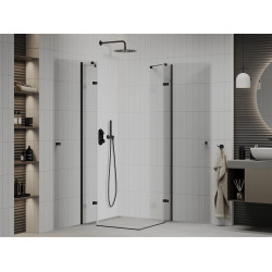 Mexen Roma Duo  Zuhanykabin Nyiló ajtóval   80 x 80 cm,  átlátszó üveg,  fekete  - 854-080-080-70-00-0 DUO zuhanykabin