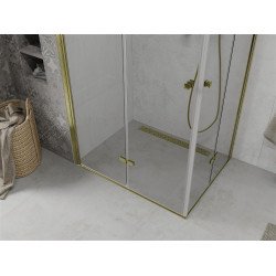 Mexen Lima Duo  Zuhanykabin Csukló ajtóval   90 x 80 cm,  átlátszó üveg,  arany  - 856-090-080-50-00-0 DUO zuhanykabin