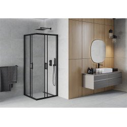 Mexen Rio Zuhanykabin Toló ajtóval  80 x 80 cm,  átlátszó üveg,  fekete  - 860-080-080-70-0 Toló ajtós