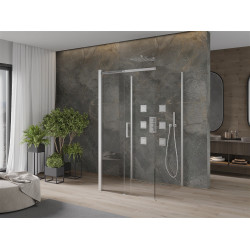 Mexen Omega háromoldalú zuhanykabin  Toló ajtóval   100 x 100 cm,  átlátszó üveg, króm - 825-100-100-01-00-3 Három oldalu zuhanykabin