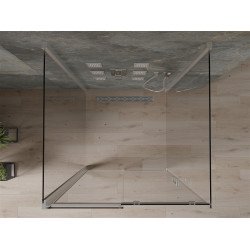 Mexen Omega háromoldalú zuhanykabin  Toló ajtóval   100 x 100 cm,  átlátszó üveg, króm - 825-100-100-01-00-3 Három oldalu zuhanykabin