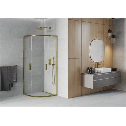 Mexen Rio íves  Zuhanykabin Toló ajtóval  80 x 80 cm,  átlátszó üveg,  arany  - 863-080-080-50-0 Íves