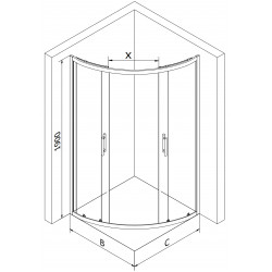 Mexen Rio íves  Zuhanykabin Toló ajtóval  80 x 80 cm,  intim  , króm - 863-080-080-01-2 Íves
