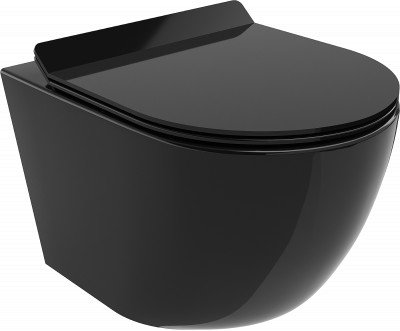 Mexen Lena  Perem nélküli fali wc lassú záródásu tetövel  slim, duroplast,  fekete - 3022407 Wc