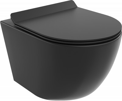 Mexen Lena  Perem nélküli fali wc lassú záródásu tetövel  slim, duroplast,  fekete mat - 30220185 Wc