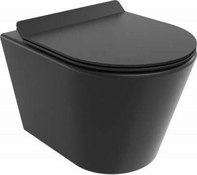 Mexen Rico  Perem nélküli fali wc lassú záródásu tetövel  slim, duroplast,  fekete mat - 30720185 Wc