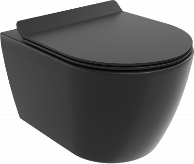 Mexen Carmen  Perem nélküli fali wc lassú záródásu tetövel  slim, duroplast,  fekete mat - 30880185 Wc