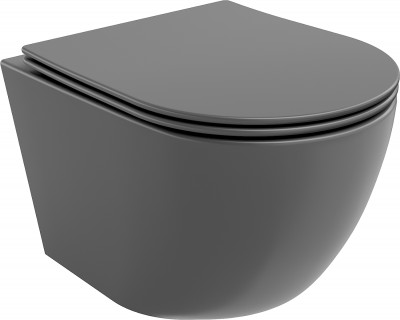 Mexen Lena  Perem nélküli fali wc lassú záródásu tetövel  slim, duroplast,  szürke  mat - 30224071 Wc