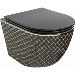 Mexen Lena  Perem nélküli fali wc lassú záródásu tetövel  slim, duroplast, fekete/arany model- 30224079 Wc Wc 406594 Mexen