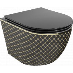 Mexen Lena  Perem nélküli fali wc lassú záródásu tetövel  slim, duroplast, fekete/arany model- 30224079 Wc Wc 406594 Mexen