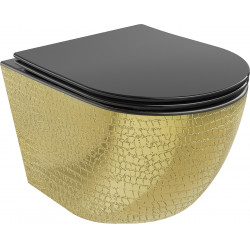 Mexen Lena  Perem nélküli fali wc lassú záródásu tetövel  slim, duroplast,  fekete mat/arany - 30224078 Wc Wc 406594 Mexen