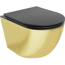 Mexen Lena  Perem nélküli fali wc lassú záródásu tetövel  slim, duroplast,  fekete mat/arany - 30224076 Wc Wc 406594 Mexen