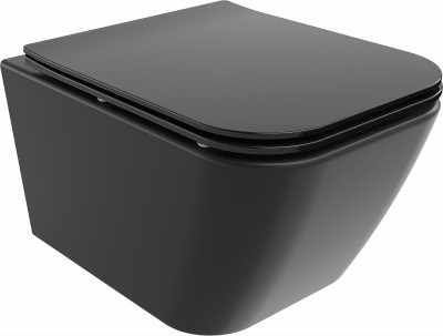 Mexen Madox  Perem nélküli fali wc lassú záródásu tetövel  slim, duroplast,  fekete mat - 3015407 Wc
