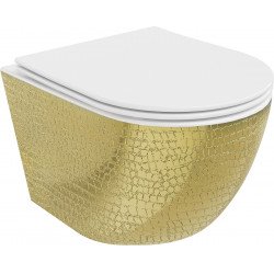 Mexen Lena  Perem nélküli fali wc lassú záródásu tetövel  slim, duroplast,  fehér/arany model  - 30224008 Wc Wc 406594 Mexen