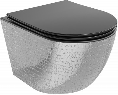 Mexen Lena  Perem nélküli fali wc lassú záródásu tetövel  slim, duroplast,  fekete mat /ezüst model - 30224072 Wc