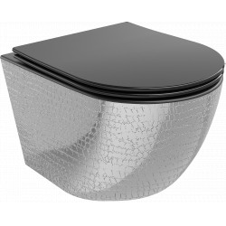 Mexen Lena  Perem nélküli fali wc lassú záródásu tetövel  slim, duroplast,  fekete mat /ezüst model - 30224072 Wc Wc 406594 Mexen